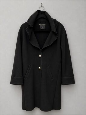 Women's Black Single-Breasted Coat with Gold Buttons by Christinaeffe